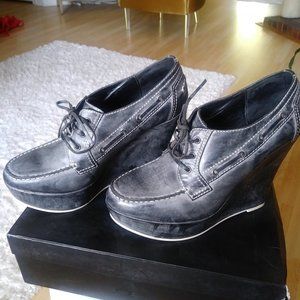 Joe's Jeans Black Lace Up Wedge Heel Booties Size 9.5